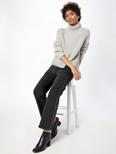 Mid Waisted Straight Leg Pull On Jeans for Women Denim Pants with Pockets Stretchy4