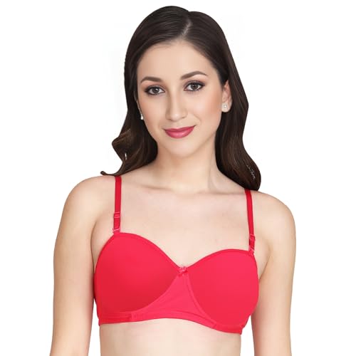 Image of Women Half Cup Padded Bra - Made of Pure Cotton Full Coverage Non Wired Seamless Pushup Soft Cup for T-Shirt Saree Dress Sports Garment for Daily Use Everyday