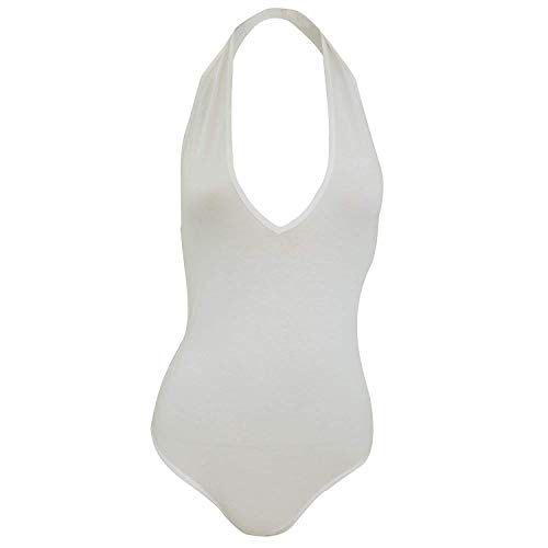 American Apparel Women's Spandex Halter Leotard Low Cut V-Neckline X-Large White
