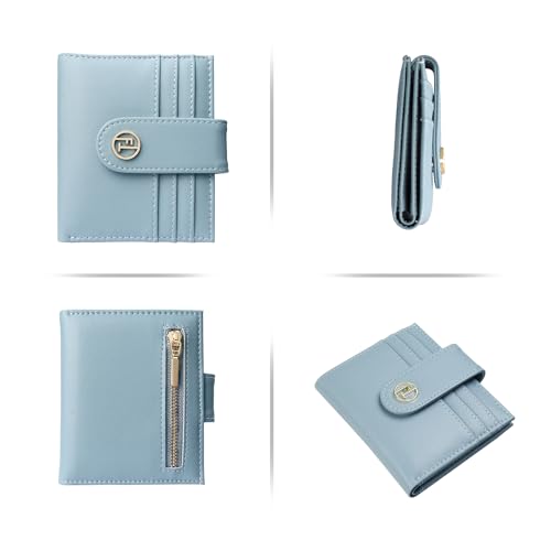 FUNTOR Small Wallets for Women,Ladies Slim Bifold Credit Card Holder with Zipper Coin Pocket(Blue)4