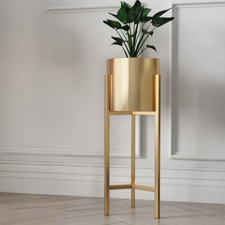 LIVIAフラワースタンド プランタースタンド ゴールド鉄製フラワースタンド 室内用 屋外 花台 おしゃれ 鉢スタンド 植木鉢スタンド おしゃれな花瓶ラック 床置きタイプ 植木鉢付き 家庭用リビング装飾アイテム (60cm)