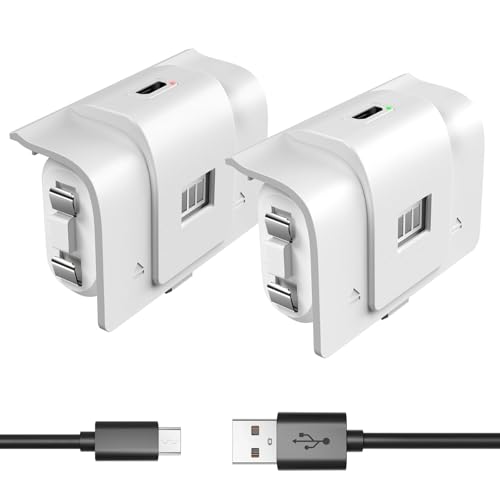 6amLifestyle Rechargeable Xbox Controller Battery Pack, Play and Charge Kit with Cable Compatible with Xbox Series X|S, Xbox One, S, X, Elite, Replacement Accessories,2 Pack Batteries, 4 Covers,White