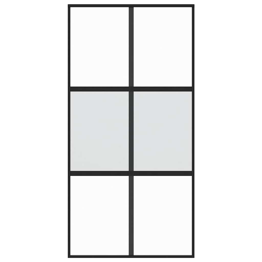 Drzwi przesuwne czarne, 102,5 x 205 cm, ze szkła hartowanego i aluminium
