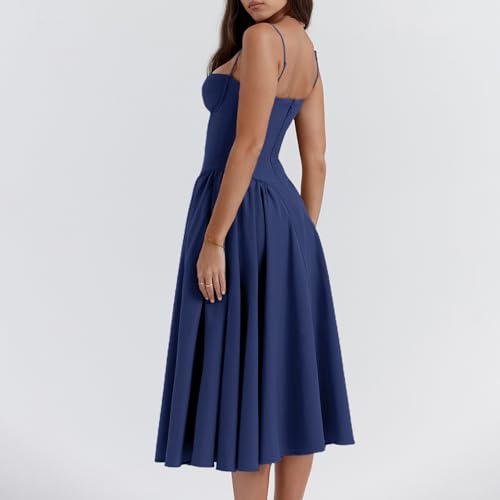 Women's Corset Dress Vintage Spaghetti Strap A-Line Midi Elegant Bustier Cocktail Party Evening Tea Dresses Pocket3