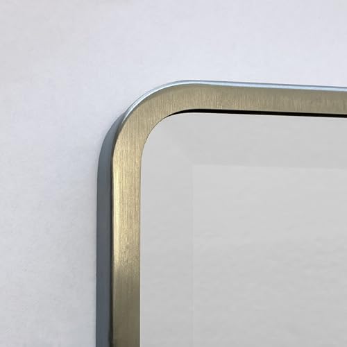 Image of 16x26 Austin Farmhouse Metal Framed Rounded Rectangle Recessed Bathroom Medicine Cabinet, Beveled Mirror, 14x24 in-Wall Opening, powder-coated Steel, Glass Shelves, Magnet Close, Brushed Nickel