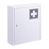 Relaxdays Medizinschrank, abschlie&szlig;bar, 3 F&auml;cher, HxBxT: 36 x 31,5 x 10 cm, f&uuml;r Medikamente, Arzneischrank, wei&szlig;/grau