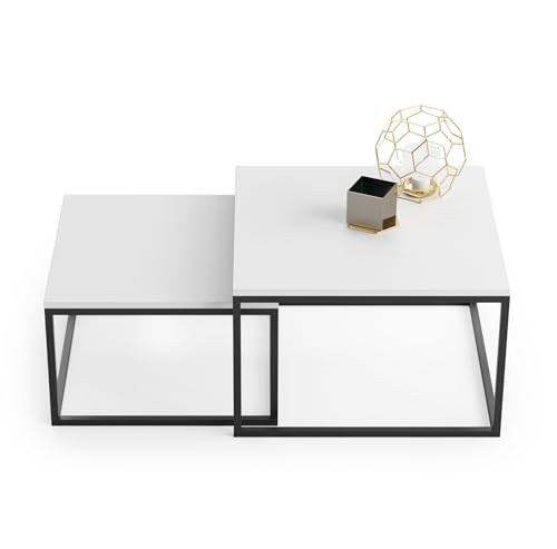 HomeCo. Couchtisch 2er Set schwarz 42cm und 36cm hoch, Beistelltisch Loft...