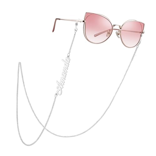 Zloris Eyeglass Chain Personalized, Custom Mask Chains with Name, Lanyard with Clip Customized Eyeglasses Chain for Women Girls (Name-Silver)
