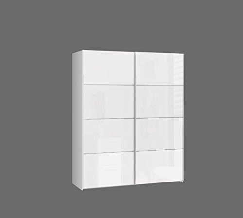FORTE STARLET PLUS Schrank 170, Kleiderschrank, Schwebetürenschrank Modern Schlafzimmer 2-türig mit Einlegeböden und Kleiderstange, Weiß / Weiß Hochglanz, 170 cm breit x 210 cm hoch x 61 cm tief FORTE STARLET PLUS Schrank 170, Kleiderschrank, Schwebetürenschrank Modern Schlafzimmer 2-türig mit Einlegeböden und Kleiderstange, Weiß / Weiß Hochglanz, 170 cm breit x 210 cm hoch x 61 cm tief