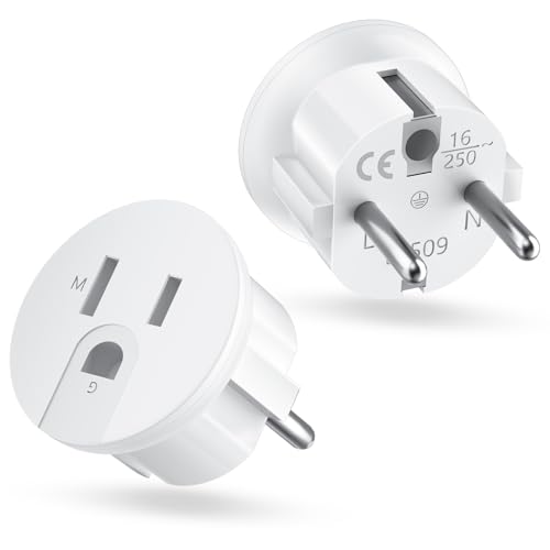 Prise de Voyage USA vers Europe Adaptateur de Voyage 2 pièces USA vers Europe, Prise américaine vers Allemagne, Prise USA vers DE, Prise USA vers UE, Prise...
