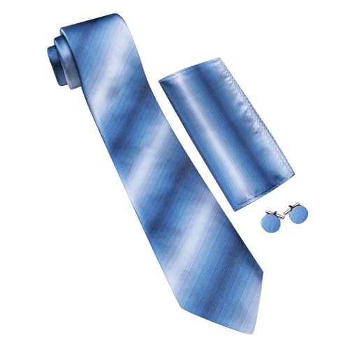 Image of Barry.Wang Plaid Ties for Men Silk Necktie Handkerchief Cuff Links Set