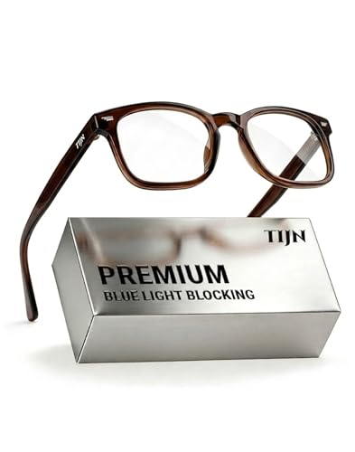 Image of TIJN Premium Blue Light Blocking Glasses for Women Men Computer Gaming Use | Square TR90 Frame Nerd Eyeglasses Anti Blue Ray with Red, Orange, Clear Lens for Computer, Phone, TV and Evening Screen Use