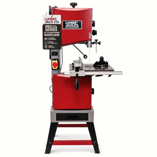 Lumberjack 10' Professional Bandsaw Band Saw Floor Standing 375W Induction Motor Cast Iron Table Top Includes Circular Cutting Attachment 10mm Blade, Bandsaws for Woodwork Woodworking Includes Wheels