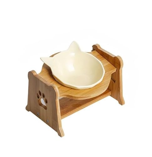 猫 犬 用食器 ボウル フードボウル ダブル 高さ調節 スタンド付き 陶器 傾斜 食器 皿 餌入 猫用 小型犬 食器台 えさ皿 猫エサ台 頚椎を保護 ネコボウル ねこエサ入れ セラミックボウル ペット用食器 (イエロー,一個)