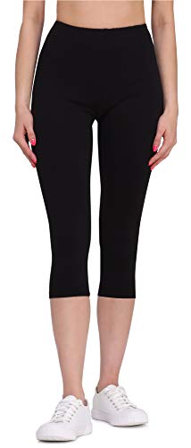 Bellivalini Leggins 3/4 Piratas Mallas Deportivas Capri en Viscosa Mujer Leggings Pirata Fitness para Deporte BLV50-148 (Negro, L)
