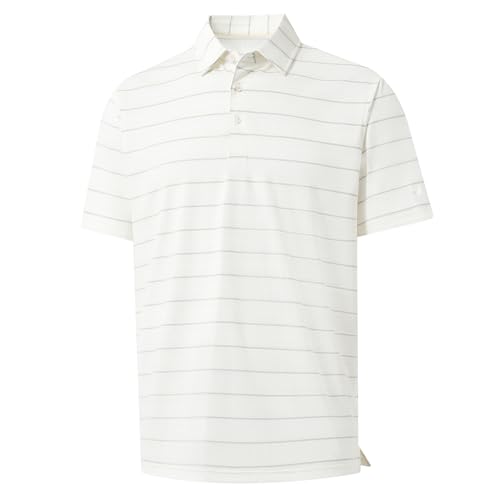 Rouen Mens Golf Shirt Moisture Wicking Dry Fit Performance Stripe Casual Collared Short Sleeve Golf Polo Shirts for Men
