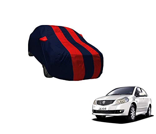 Image of Auto Hub Car Cover Compatible with Maruti SX4 with Weather Proof, Mirror Pocket, Triple Stitched, SX4 Car Cover- Navy-Red