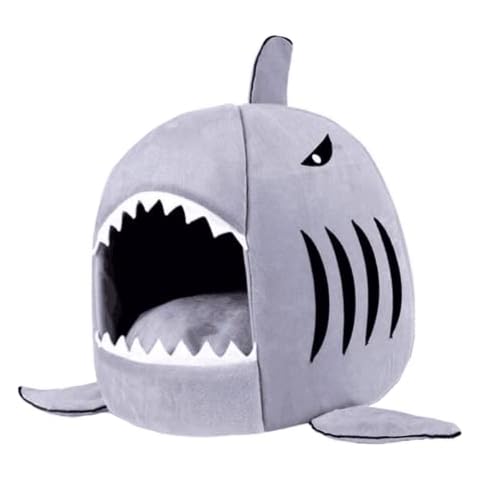 Cat Litter Hot Cat Mat Shark-Shaped Kennel Kitten Bed One Mat Two Usage Shark Bed for Small Cat Dog Cave Cozy Bed Removable （Light Grey） Cover