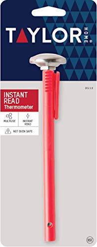 Taylor Instant Read Analog Meat Food Grill Bbq Cooking Kitchen Thermometer With Red Pocket Sleeve Clip, 1 Inch Dial #TOP3