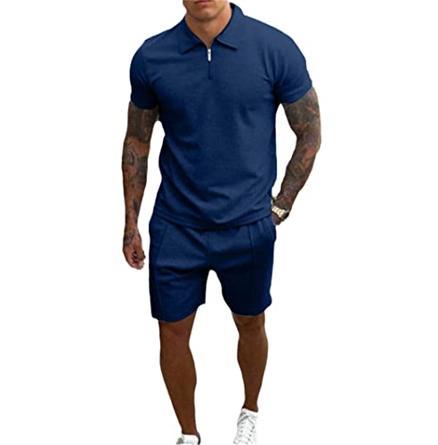 Survêtement en coton homme bleu marine taille M ensemble short et haut zippé