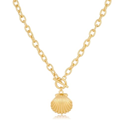 Gold Silver Seashell Necklace for Women - Beach Shell Pendant Necklaces, Fashion Ocean Summer Beachy Jewelry for Women Gifts