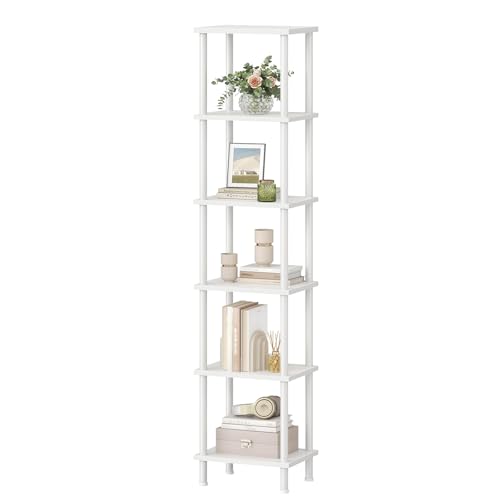 HOOBRO Librería de Estilo Industrial de 6 Niveles, Estantería de Almacenamiento Vintage de Gran Capacidad, Marco Atornillado, Almacenaje y Exhibición, para Salón, Estudio, Oficina, Blanco EWW165SJ01