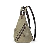 BRASS TACKS Leathercraft Bolsa tiracolo vintage de lona para homens e mulheres, mochila tiracolo conversível 3 em 1 com zíper de couro legítimo, mochila de viagem de grande capacidade (verde militar)