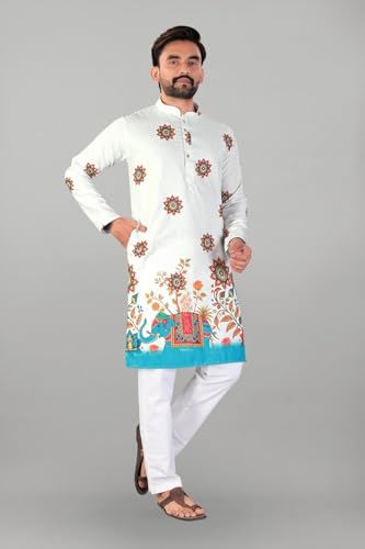 Image of Valaki Kurta Pajama Set for Men Border Printed Traditional Straight Kurta with Pyjama for Men
