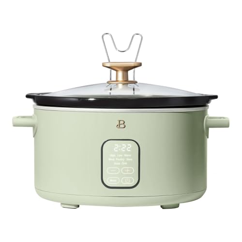 Programmable Electric Cooking Pot with 6 Quart Volume, Glass Lid and Precision Temperature Control (Sage Green)