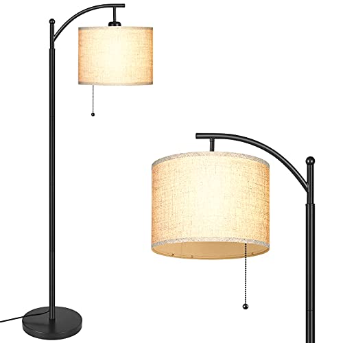 MOFFE Modern Arc Floor Lamp for Living Room, Bedroom, Office; Bright Lighting to Soft White Light - Includes 3-Mode Energy Saving LED Bulb 3000K - 6000K; Designer Shade and Pull Chain Switch, Black