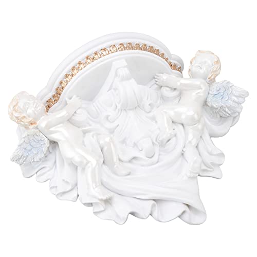 Nosqew Estante de Pared de ángel de Resina, Estante de Decoración Hermoso y Exquisito Europeo con para Dormitorio, Sala de Estar, Cocina (Oro Blanco Puro)