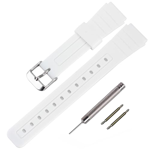 TPU製ウォッチストラップの交換用 Casio F-91W/F-84/F-94/F-105/F-108/A-158用バンド(男性・女性兼用) (White/Silver Buckle)