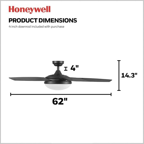 Image of Honeywell Ceiling Fans Carmel, 48 Inch Contemporary Indoor LED Ceiling Fan with Light, Remote Control, Dual Mounting Options, Dual Finish Blades, Reversible Motor - 51912-01 (Black)