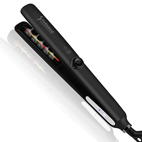 Professional Infrared Steam Hair Straightener and Curler 2 in 1, DORISILK Straightening Curling Iron for Thick Hair, Ceramic Flat Iron Argan Oil Vapor Infrared Steam Styler, LCD Screen Dual Voltage