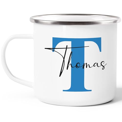 SpecialMe® Emaille-Tasse mit Namen Buchstabe Emaille-Becher Monogramm Initiale personalisierte Geschenke Namensaufdruck Weiss-metall… – Ansicht 2