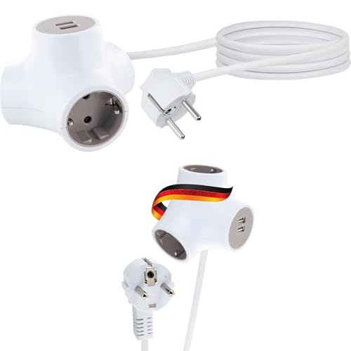 SCHWAIGER 660111 Presa di corrente a cubo Adattatore di corrente Cavo di prolunga Presa USB Schuko Presa di ricarica Presa multipla 1,4 m bianco/grigio