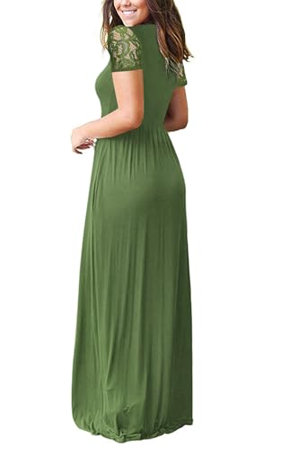 Image of AUSELILY Maxi Dresses for Women Summer Lace Short Sleeve V Neck Wrap Dress | Lace Short Sleeve, Two Pockets, V-Neck Wrap Waist Long Dress
