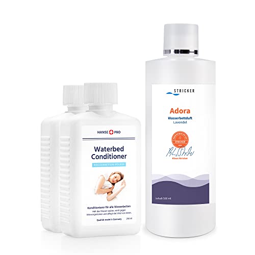 Hanse Pro Duft und Pflege-Set für Wasserbetten, 2 x Konditionerer (á 250 ml) & 1 x STRICKER Wasserbetten-Duft Adora Lavendel (500 ml) I Conditioner I Wasserbett I Pflege I Schutz I Reinigung