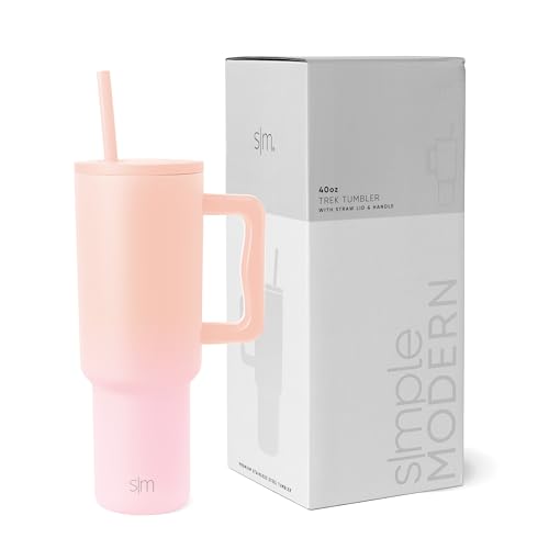 Image of Simple Modern Tumbler with Handle and Straw Lid | Insulated Reusable Stainless Steel Water Bottle Travel Mug Iced Coffee Cup | Gifts for Women Men Him Her | Trek Collection | 40oz | Sweet Peach
