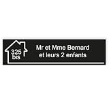 Plaque gravée pour nom et numéro boîte aux lettres autocollante 10x2,5cm personnalisée 1 à 3 lignes Noir
