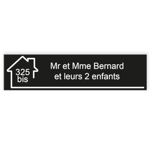 Plaque gravée pour nom et numéro boîte aux lettres autocollante 10x2,5cm personnalisée 1 à 3 lignes Noir