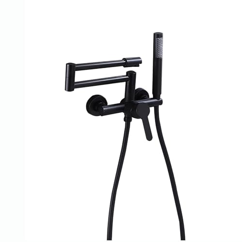 POADGBCN Rubinetto per Vasca in Ottone con doccetta Rubinetto per Vasca Girevole Pieghevole a Parete Miscelatore monocomando(Black)