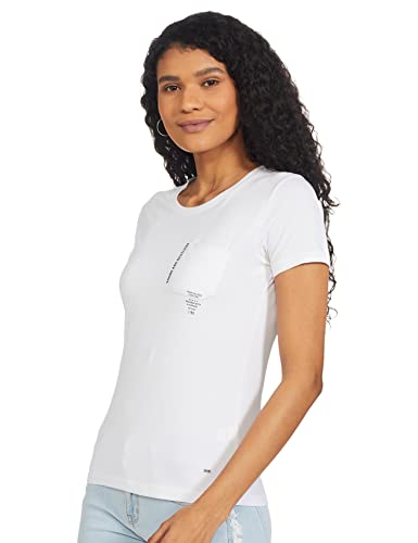 Image of Spykar Womens Regular Fit Lycra Jersey Solid T-Shirt (A21SPKT01BJ009W004, White, S)