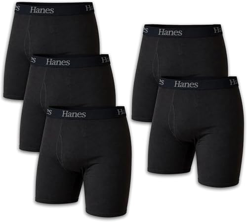 Image of Hanes Men's Underwear Boxer Briefs Pack, Moisture-wicking Underwear for Men, Breathable, Cool & Breathable Cotton - Black XX-Large