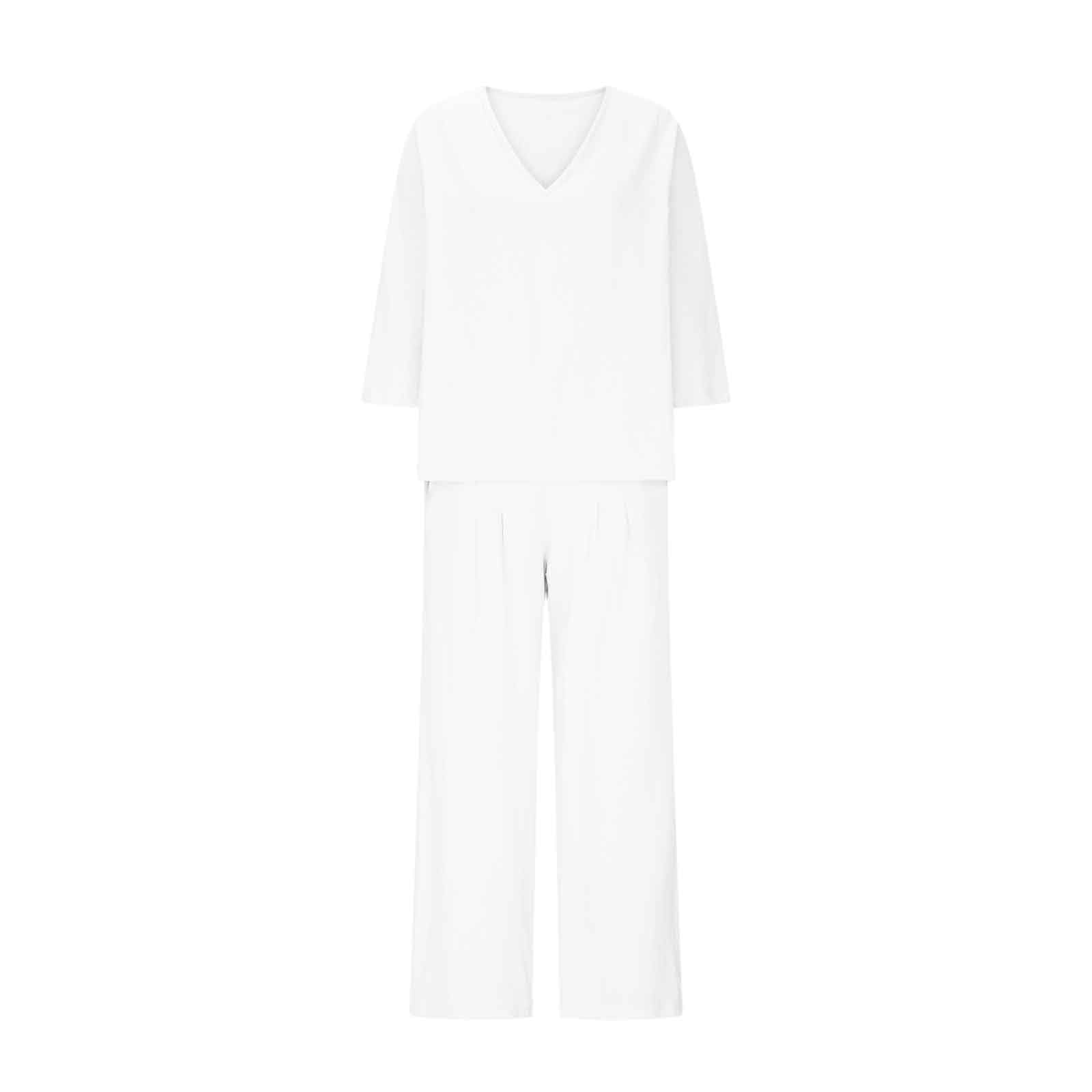 Ensemble en Lin Femme 2 Pièces Survêtement Coton et Lin Ete Chic Elegant Grande Taille Tunique + Pantalon Large Décontracté Vetement de Sport Jogging Respirant Affaires Outfits Suit de Plage Pas Cher