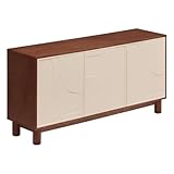 Poids : 43,6 Kg PEGANE Buffet 3 Portes et 6 étagères Coloris Effet Noyer/Beige - Longueur 150 x Profondeur 40 x Hauteur 75,5 cm