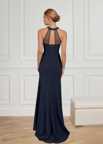 Image of KDTM Satin Lace Mother of The Bride Dresses Long Halter Sleeveless Formal Dresses for Women Wedding Guest