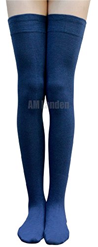 Elegant Extra Long and Wide Women's Navy Blue Cotton Thigh High Socks Over Knee Socks3