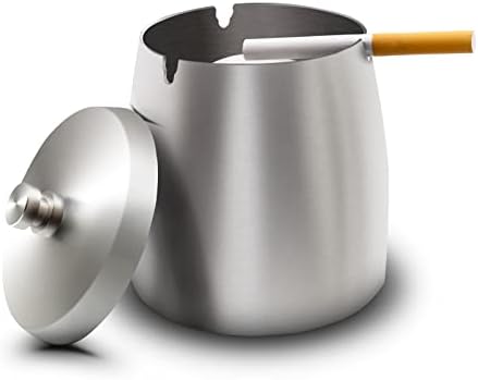 Prounion Stainless Steel Ashtray with Lid, Outdoor Indoor Large XL Ashtray with Lid Smell Proof, Windproof Outside Inside Big Ashtrays for Cigarettes, Metal Ash Trays Holder for Smokers Garden Office