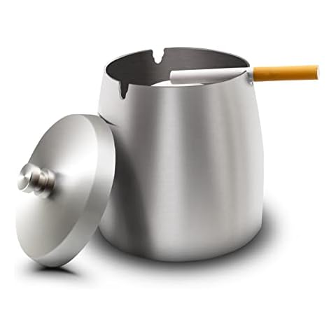 Prounion Stainless Steel Ashtray with Lid, Outdoor Indoor Large XL Ashtray with Lid Smell Proof, Windproof Outside Inside Big Ashtrays for Cigarettes, Metal Ash Trays Holder for Smokers Garden Office Cover